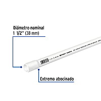 Tubo de 3 m de PVC de 1-1/2' hidráulico cédula 40, Saniflow - PVC-005 / 45521 Tubo de 3 m de PVC de 1-1/2' hidráulico cédula 40, Saniflow - PVC-005 / 45521