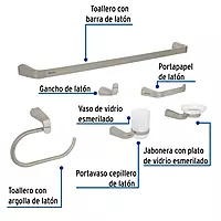 Juego de accesorios para baño,satinado, 6 piezas, Riviera - RIA-7000N / 45226 Juego de accesorios para baño,satinado, 6 piezas, Riviera - RIA-7000N / 45226
