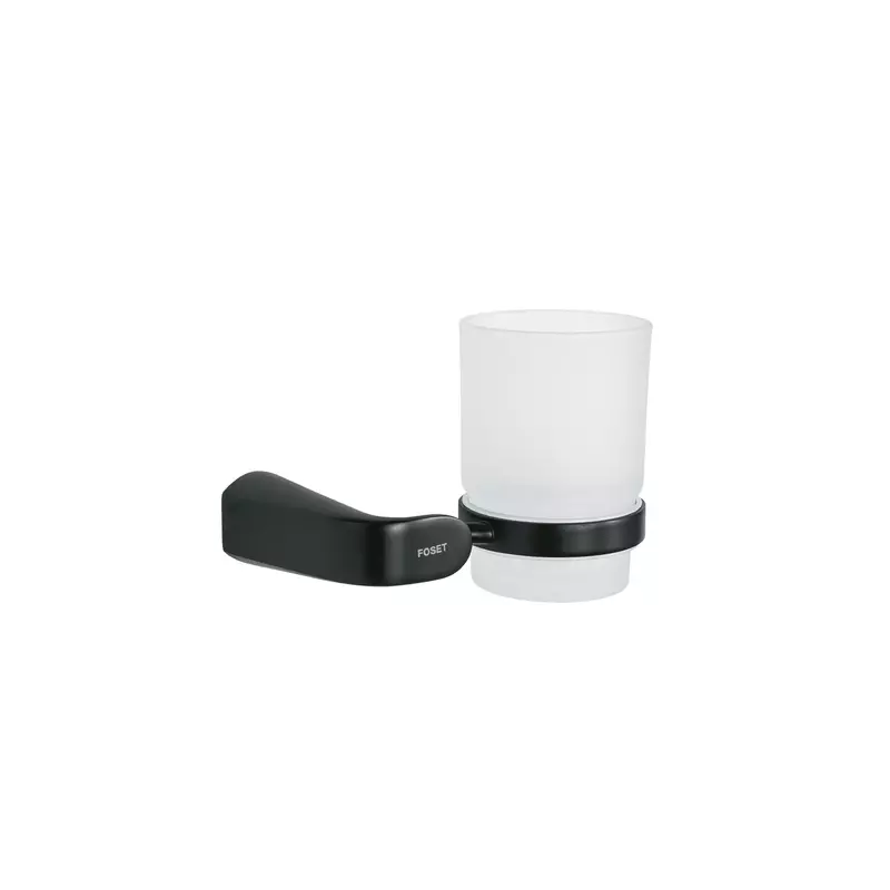 Portavaso cepillero negro con vaso de vidrio, Foset - RIA-71M / 44287 Portavaso cepillero negro con vaso de vidrio, Foset - RIA-71M / 44287