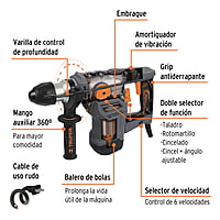 Rotomartillo SDS Plus 5 Joules 1500 W, industrial, Truper - ROEL-50N2 / 19320 Rotomartillo SDS Plus 5 Joules 1500 W, industrial, Truper - ROEL-50N2 / 19320