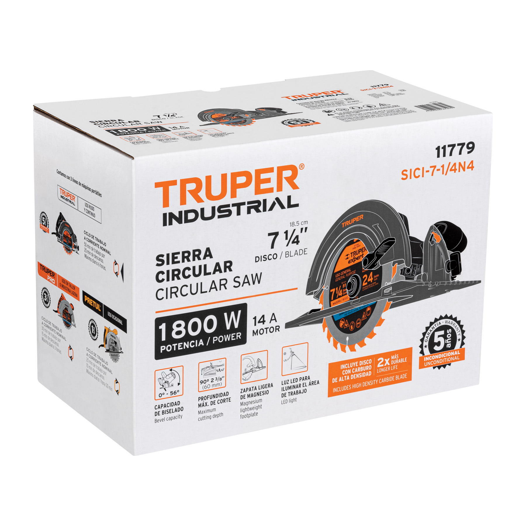 Sierra circular 7-1/4' 1800 W, industrial, Truper - SICI-7-1/4N4 / 11779 Sierra circular 7-1/4' 1800 W, industrial, Truper - SICI-7-1/4N4 / 11779