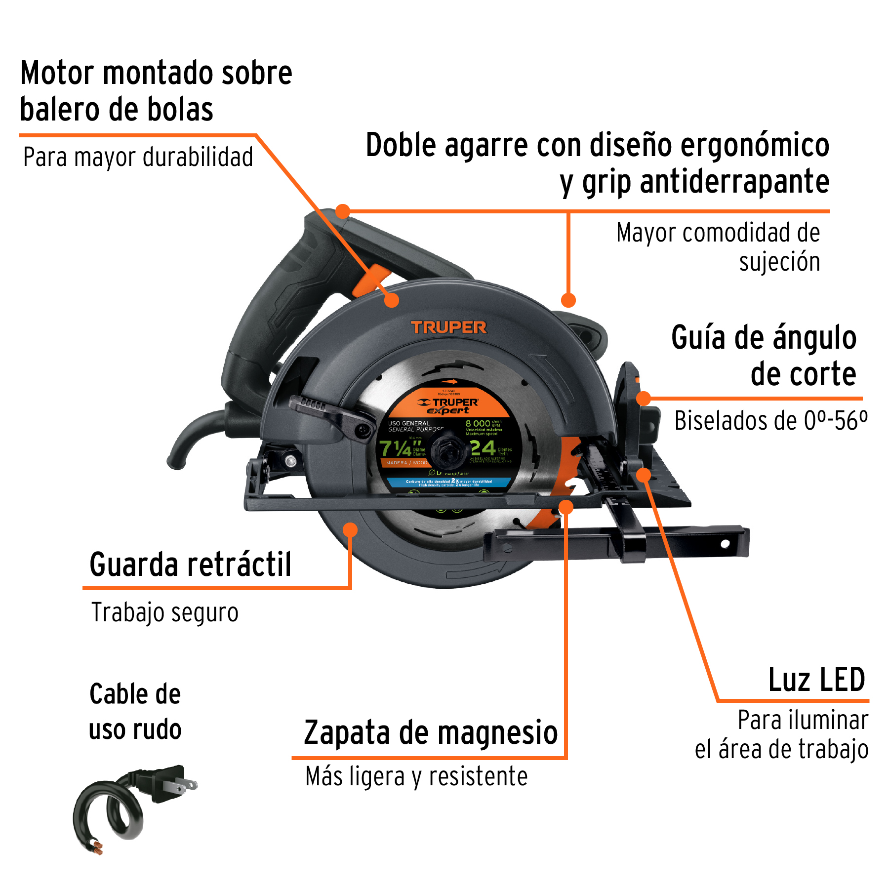 Sierra circular 7-1/4' 1800 W, industrial, Truper - SICI-7-1/4N4 / 11779 Sierra circular 7-1/4' 1800 W, industrial, Truper - SICI-7-1/4N4 / 11779