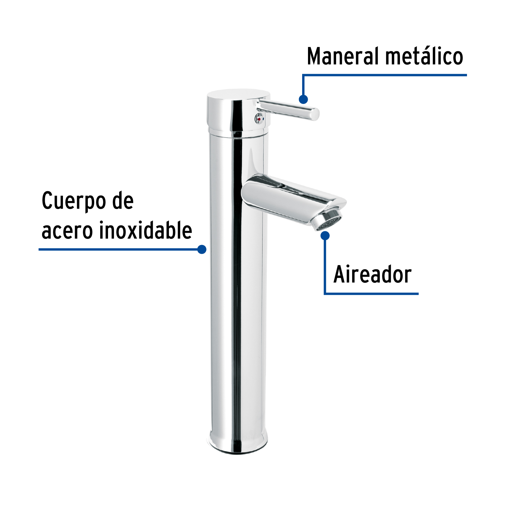 Monomando alto cromo para lavabo, Foset Tubig, 47793 - TBM-47 Monomando alto cromo para lavabo, Foset Tubig, 47793 - TBM-47