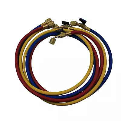 Juego de 3 Mangueras de Carga de Refrigerante con Valvulas de Seguridad, 800 PSI, 180 CM de Longitud, 1/4"-1/4"(Y), 1/4"-5/16"®, 1/4"-5/16"(B) - WIP-MRH-1SV