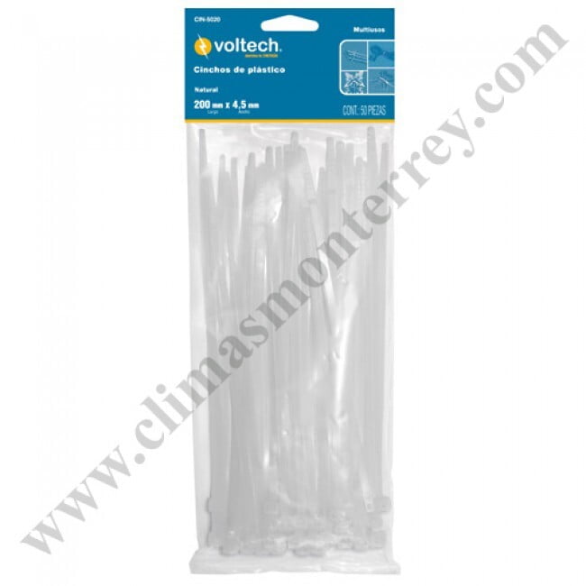 Bolsa con 50 cinchos plásticos 50 lb, 200x4.5 mm, naturales - CIN-5020 / 44306 Bolsa con 50 cinchos plásticos 50 lb, 200x4.5 mm, naturales - CIN-5020 / 44306