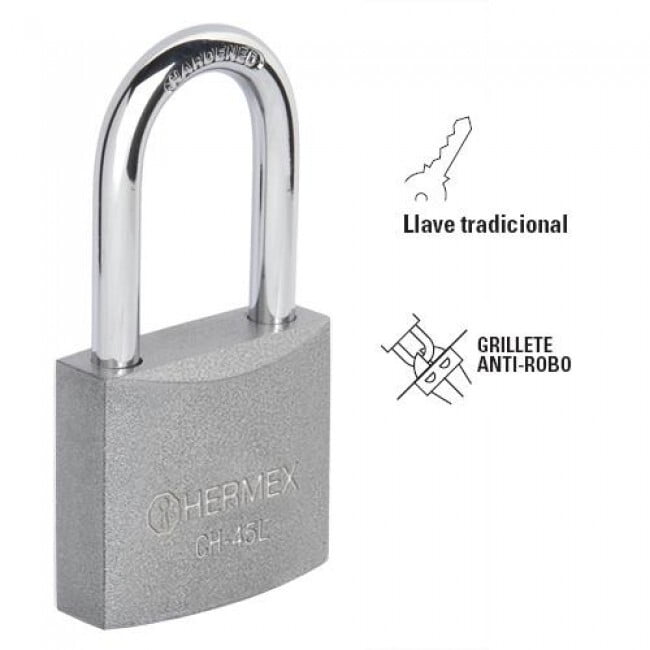 Candado de hierro, 45mm, gancho largo, caja - CH-45L / 43324 Candado de hierro, 45mm, gancho largo, caja - CH-45L / 43324