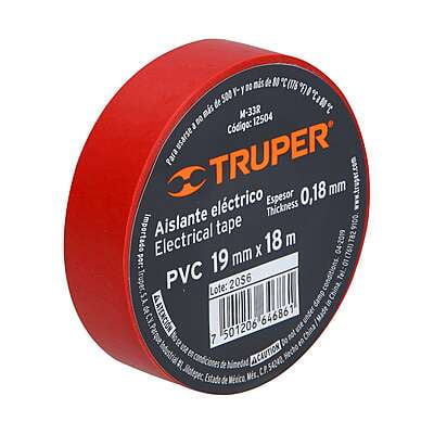 Cinta de aislar de 18 m x 19 mm, roja, Truper - M-33R / 12504