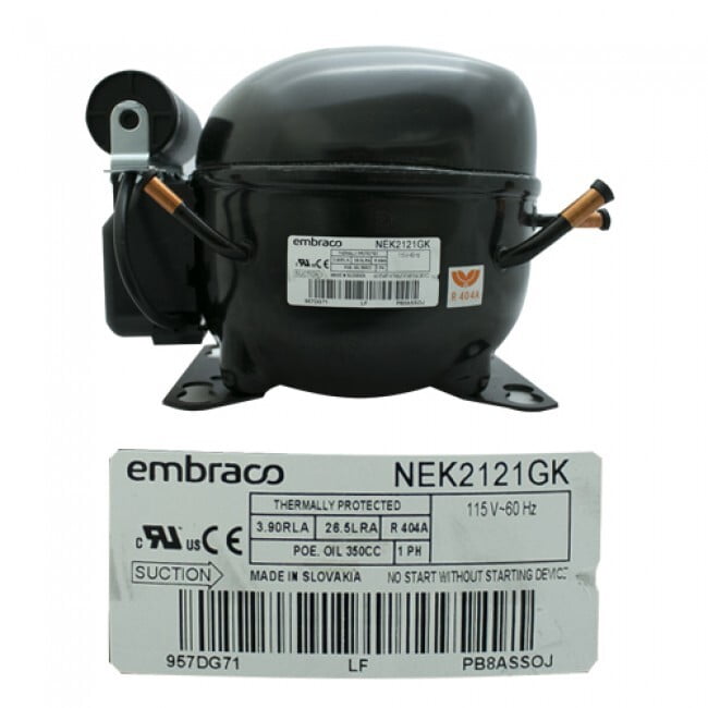 COMPRESOR HERMETICO EMBRACO 1/3 HP R404A LBP 115/1 - NEK2121GK