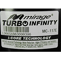 Compresor Mirage, 1.5Ton, 220V, R410A, Modelo Mc-117E, Marca Turbo Infinity 00103909M Compresor Mirage, 1.5Ton, 220V, R410A, Modelo Mc-117E, Marca Turbo Infinity 00103909M