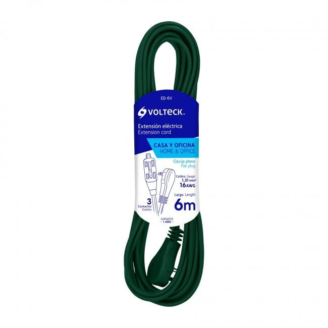 Extensión eléctrica doméstica con clavija plana, 6m, verde - ED-6V / 48026 Extensión eléctrica doméstica con clavija plana, 6m, verde - ED-6V / 48026