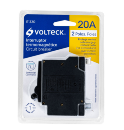 Interruptor termomagnético 2 polos 20 A, Volteck - IT-220 / 46704