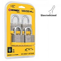 Juego de 4 candados cuerpo laminado, 50 mm, Hermex Basic - CM-50X4P / 20508 Juego de 4 candados cuerpo laminado, 50 mm, Hermex Basic - CM-50X4P / 20508