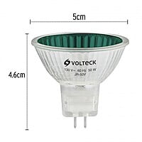 Lámpara de halógeno tipo MR16, 50 W, verde, Volteck - JR-50V / 47257 Lámpara de halógeno tipo MR16, 50 W, verde, Volteck - JR-50V / 47257