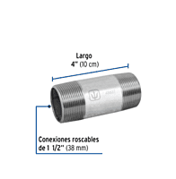 Niple, acero galvanizado, 1-1/2 x 4', cedula 40 - CG-438 / 48837