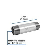 Niple, acero galvanizado, 1-1/2 x 8', cedula 40 - CG-440 / 48839 Niple, acero galvanizado, 1-1/2 x 8', cedula 40 - CG-440 / 48839