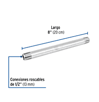 Niple, acero galvanizado, 1/2' x 8', cédula 40 - CG-405 / 47520 Niple, acero galvanizado, 1/2' x 8', cédula 40 - CG-405 / 47520
