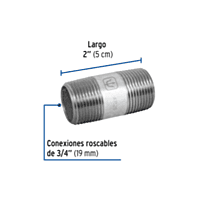 Niple, acero galvanizado, 3/4' x 2', cédula 40 - CG-411 / 47526 Niple, acero galvanizado, 3/4' x 2', cédula 40 - CG-411 / 47526