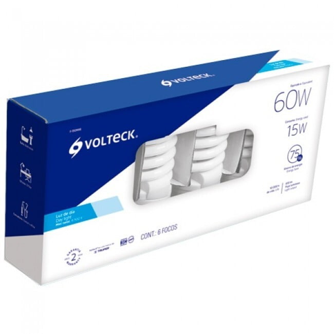 Pack de 6 lámparas espiral mini T2 15 W luz de día, en caja - F-15EMX6 / 46825 Pack de 6 lámparas espiral mini T2 15 W luz de día, en caja - F-15EMX6 / 46825