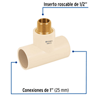 Tee reducida CPVC latón rosca exterior 1x1x1/2' - CPVC-713 / 48913