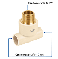 Tee reducida CPVC latón rosca exterior 3/4x3/4x1/2' - CPVC-712 / 48912 Tee reducida CPVC latón rosca exterior 3/4x3/4x1/2' - CPVC-712 / 48912