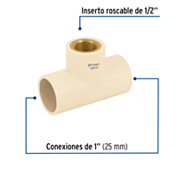Tee reducida CPVC latón rosca interior 1x1x1/2' - CPVC-703 / 48916 Tee reducida CPVC latón rosca interior 1x1x1/2' - CPVC-703 / 48916