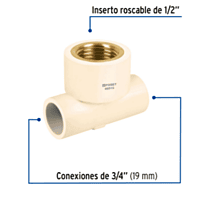Tee reducida CPVC latón rosca interior 3/4x3/4x1/2' - CPVC-702 / 48915 Tee reducida CPVC latón rosca interior 3/4x3/4x1/2' - CPVC-702 / 48915