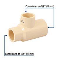 Tee reducida de CPVC, 3/4' x 1/2' x 1/2'  - CPVC-723 / 45073
