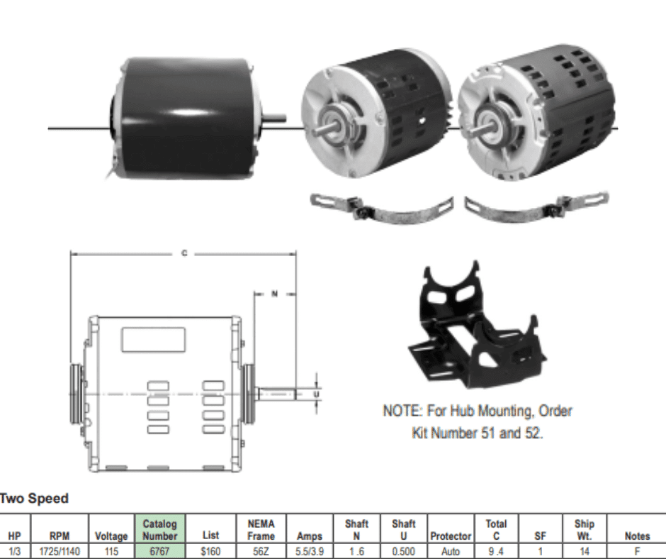 Motor De Fase Dividida 2 Velocidades Base Desmontable 1/3 Hp 1725/1140 115 V 6 Polos Rotacion - 6767