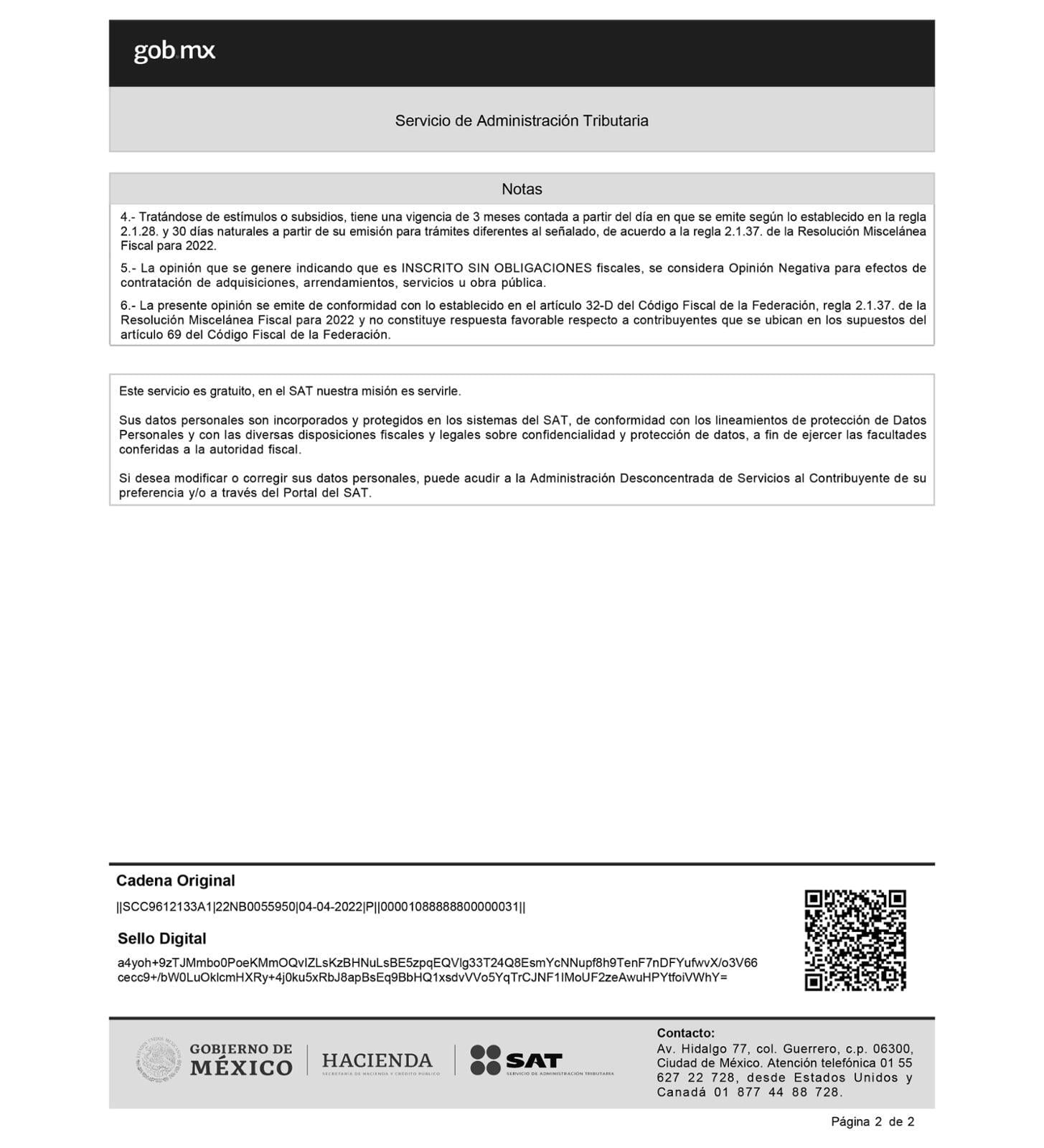 OPINIÓN DE CUMPLIMIENTO