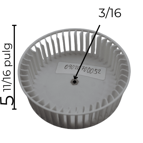 Turbina Derecha para Campana Largo 5 11/16 Ancho 13/16 Flecha 3/16 CW Derecha Modelo MCV60US/MCV90US - 09020700052 Turbina Derecha para Campana Largo 5 11/16 Ancho 13/16 Flecha 3/16 CW Derecha Modelo MCV60US/MCV90US - 09020700052