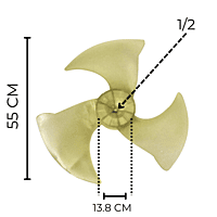 Aspa Condensador para Minisplit Mirage Largo 55 cm Ancho 13.8 cm Flecha 1/2, 3 Hojas - 10335014 Aspa Condensador para Minisplit Mirage Largo 55 cm Ancho 13.8 cm Flecha 1/2, 3 Hojas - 10335014