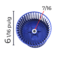 Turbina Evaporador Largo 6 3/8 Ancho 6 1/16 Flecha 7/16 CCW izquierda - 121001030001650 Turbina Evaporador Largo 6 3/8 Ancho 6 1/16 Flecha 7/16 CCW izquierda - 121001030001650