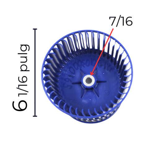 Turbina Evaporador Largo 6 3/8 Ancho 6 1/16 Flecha 7/16 CCW izquierda - 121001030001650 Turbina Evaporador Largo 6 3/8 Ancho 6 1/16 Flecha 7/16 CCW izquierda - 121001030001650