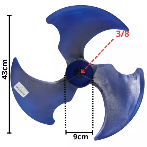 Aspa Condensador Para MiniSplit Mirage 1.5T, Largo 43cm, Ancho Aro 9cm, Flecha 3/8 - 12100105000051 Aspa Condensador Para MiniSplit Mirage 1.5T, Largo 43cm, Ancho Aro 9cm, Flecha 3/8 - 12100105000051