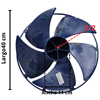 Aspa Condensador para Minisplit Mirage 1.5 Ton y 2 Ton Largo 40cm Ancho Aro 11cm Flecha 1/2 CCW izquierda 5 Hojas - 12100105000221 Aspa Condensador para Minisplit Mirage 1.5 Ton y 2 Ton Largo 40cm Ancho Aro 11cm Flecha 1/2 CCW izquierda 5 Hojas - 12100105000221