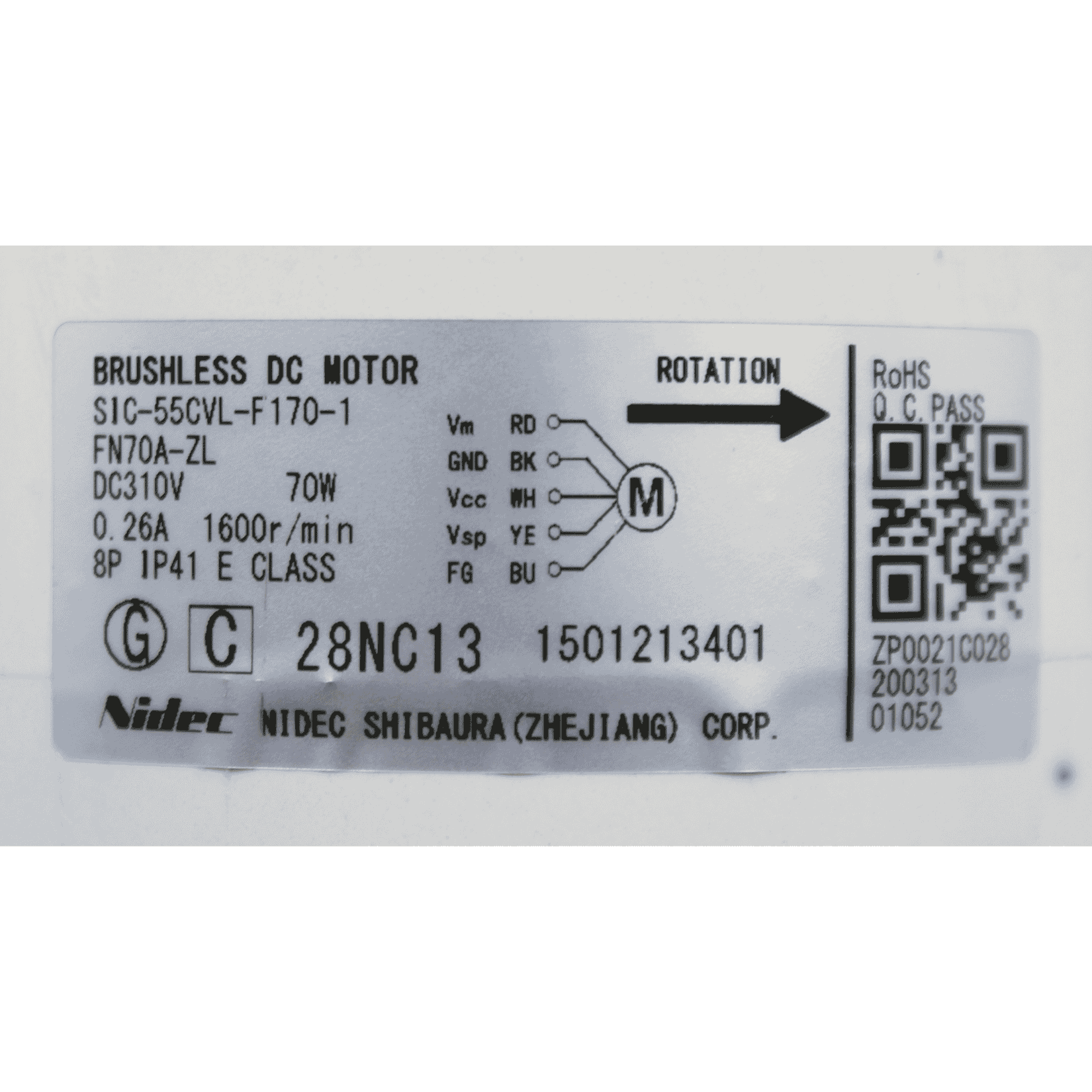 Motor Evaporador Para Minisplit Mirage de 3 Ton 220V, Modelo: SIC-55CVL-F170-1(FN70A-ZL)