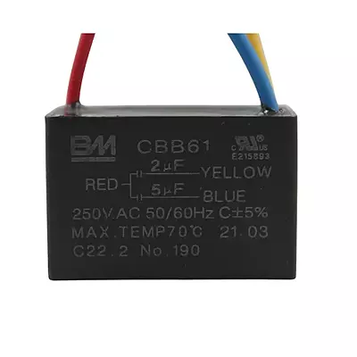 Capacitor de Trabajo Dual Cuadrado para Ventilador con Cables 5+5UF, 250V