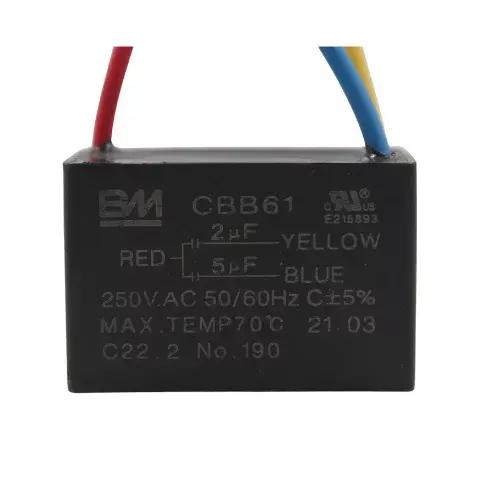 Capacitor de Trabajo Dual Cuadrado para Ventilador con Cables 5+5UF, 250V