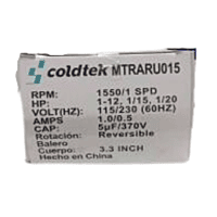 Motor para Unidad Condensadora y Difusores 3 en 1 - MTRARU015  1/12,1/15 y 1/20 HP Voltaje 115/230 Amperes 1.1/0.6 Hz 60 capacitor 7UF/370V RPM 1550 Reversible - MTRARU015