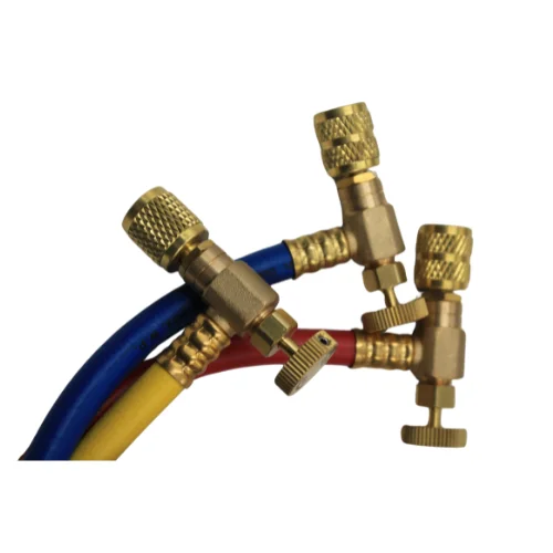 Juego de 3 Mangueras de Carga de Refrigerante con Valvulas de Bola, 800 PSI, 150 CM de Longitud, 1/4"-1/4"(Y), 1/4"-1/4"®, 1/4"-1/4"(B) - WIP-MRH-2CV60°