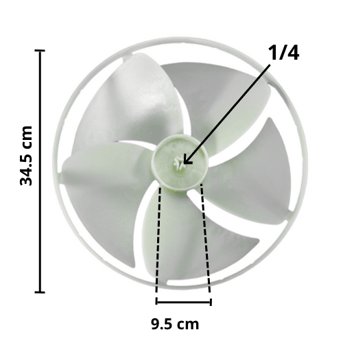 Aspa para Equipo de Ventana, Diámetro Exterior 34.5 cm, Altura 9.5 cm, Flecha 1/4, Izquierda, 5 hojas 835 aspa compatible - 5900A10009E Aspa para Equipo de Ventana, Diámetro Exterior 34.5 cm, Altura 9.5 cm, Flecha 1/4, Izquierda, 5 hojas 835 aspa compatible - 5900A10009E