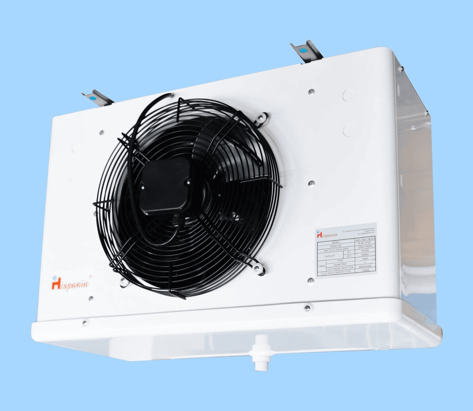 Evaporador Hispania Medio Perfil Deshielo por Aire y Eléctrico Modelo HEA-1A 185-6C/D Voltaje 230-460V/3F/60HZ BTU/HR 25 °F y 10 °F TD 18470 BTU/HR -20 °F y 10 °F TD A.P.P. 6.3 Ventiladores 1 Evaporador Hispania Medio Perfil Deshielo por Aire y Eléctrico Modelo HEA-1A 185-6C/D Voltaje 230-460V/3F/60HZ BTU/HR 25 °F y 10 °F TD 18470 BTU/HR -20 °F y 10 °F TD A.P.P. 6.3 Ventiladores 1
