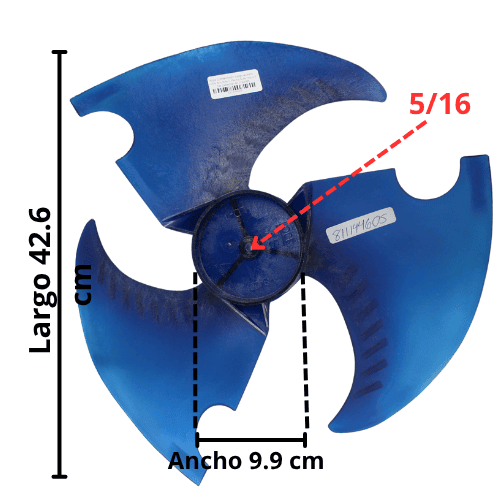 Aspa Condensador Largo 42.6cm Ancho Aro 9.9cm Flecha 5/16 Hojas 3 CW Derecha -  811144605