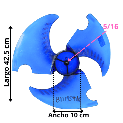 Aspa Condensador Largo 43cm Ancho 10cm Flecha 5/16 Hojas 3 - 811145916