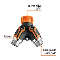 Conector "Y" 3/4" metálico con recubrimiento para manguera - AD-2R / 102248