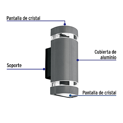 Arbotante exterior con 2 spots, lámparas no incluida, gris - 45409 - ARB-211S - Caja con 2 Pieza – Master 24