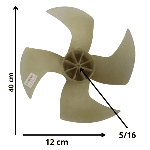 Aspa Condensador largo 40 Cm Centro 12 Cm Flecha 5/16 Pulg 4 hojas Rotacion CW derecha - AS-GF20 A Aspa Condensador largo 40 Cm Centro 12 Cm Flecha 5/16 Pulg 4 hojas Rotacion CW derecha - AS-GF20 A