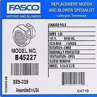 Motor Blower Fasco 1570, 1/18 Hp, 115/1/60, 265 Cfm - B45227 Motor Blower Fasco 1570, 1/18 Hp, 115/1/60, 265 Cfm - B45227