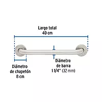 Barra recta de seguridad, acero inox, 1-1/4" x 40cm, FOSET- BARS-40 / 46883