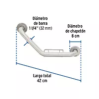 Barra angular con jabonera, acero inox, 1-1/4" x 42cm, FOSET - BARS-40AJ / 46888